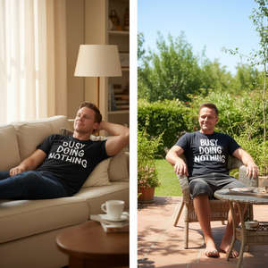 T-shirt unisexe à manches courtes et col rond pour adulte, imprimé en sérigraphie, avec un message « Busy Doing Nothing », humoristique et sarcastique. - Product Image 3