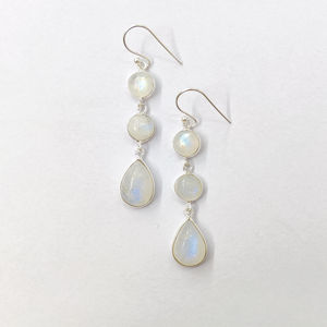 925 Sterling <b>Silver</b> Moonstone <b>Earrings</b> with Water <b>Drop</b> Shape for Weddings Parties Lightweight Minimalist Easy to Wear - Product Image 1