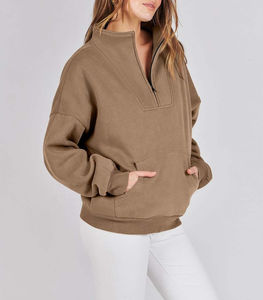 Jersey de invierno con cremallera de gran tamaño para mujer, logotipo personalizado de fábrica, sudadera de lana Polar con media cremallera, técnica lavada, temporada de primavera - Product Image 4