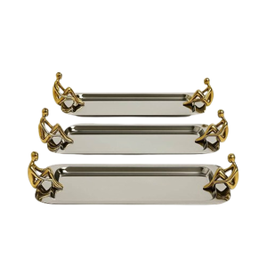 Plateau de service de qualité alimentaire en laiton en acier inoxydable pour un nettoyage facile pour les ustensiles de cuisine à manger pour les fêtes de vacances à domicile - Product Image 3