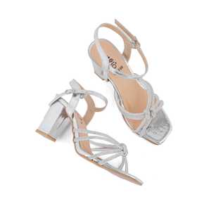 Silver Women's Open Toe Heeled <b>Sandals</b> with <b>Fashionable</b> Lace-Up Closure for Weddings & Parties-FN5898 - Product Image 1