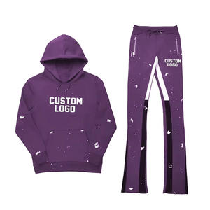 Usaze deportes OEM personalizado Unisex serigrafía sudaderas con capucha y pantalones de chándal acampanados casual Slim Fit Joggers conjuntos chándal para hombres - Product Image 6