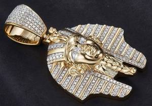 Nouveauté Pendentif en argent sterling 925 glacé avec moissanite, roi pharaon égyptien Toutankhamon, clarté VVS, plaqué or 14 carats, rhodié, charme pour homme - Product Image 2