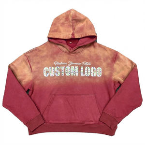 Custom Streetwear Unisex Sun Faded Acid Wash <b>Hoodie</b> Rhinestone Screen Print Men OEM Custom Fashion <b>Hoodie</b> - Product Image 3