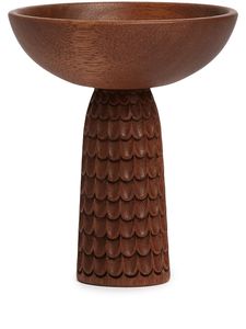 Cuenco de pedestal de madera hecho a mano con base tallada, perfecto para servir, decorar o como centro de mesa rústico para su hogar. - Product Image 2