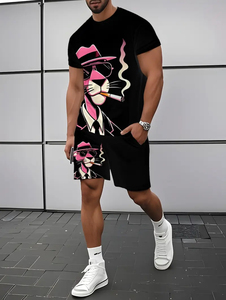 Ensemble t-shirt et short à manches courtes imprimé décontracté pour hommes Collection été extérieur respirant Vêtements de sport pour adultes fitness - Product Image 3