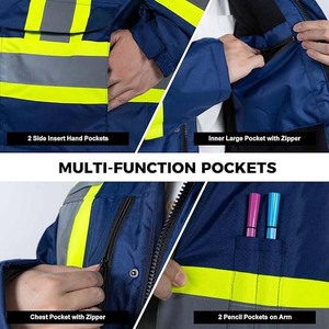 Winter Waterproof ANSI Class 1 LED Flash <b>Worker</b> Security Clothing Coat Men Hi Vis Custom Construction Workwear Reflective Safety - Product Image 6