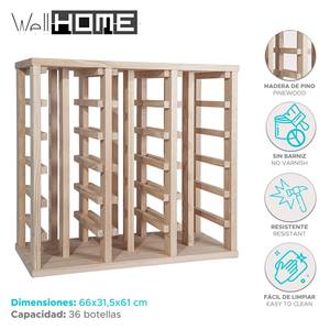Portabottiglie in Legno di Pino WELL HOME con 36 Ripiani Non Verniciati - Product Image 2
