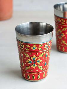 Tazas de acero inoxidable Meenakari trabajo colorido esmalte recubierto decorado a mano juego de té indio Chai Kulhad cocina decoración Diwali regalo - Product Image 3