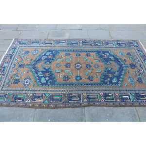 Alfombra de 4.1x7.3 pies, Alfombra Turca Vintage, Alfombra de Lana Azul - Product Image 4