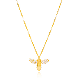 <b>Bee</b> Design Clear Zircon Stone Handmade Turkish Charm Necklace Pendant Wholesale 925 Sterling Silver Jewelry - Product Image 1