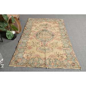 Alfombra turca Vintage clásica Beige azul 3,7X6,7 pies hecha a mano de lana Patchwork Rectangular diseño de pasillo para sala de estar dormitorio látex - Product Image 4