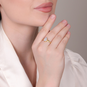 Best Quality Rainbow Moonstone Pear <b>Ring</b> | 18K Gold Plated <b>Adjustable</b> Handmade Brass Jewelry | Wedding Fashion From India - Product Image 5