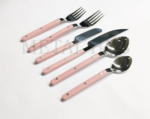 Juego de Cubiertos de Acero Inoxidable de Primera Calidad, Color Rosa Bistró, con Acabado Plateado Brillante, Juego de Cubiertos Reutilizables y Duraderos de 6 Piezas para Restaurantes - Product Image 3