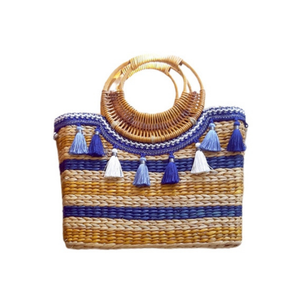Sac à main en jacinthe d'eau inspiré de Boho-Fourre-tout en paille naturelle fait à la main pour les vacances, la plage et les tenues décontractées - Product Image 1