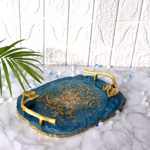Plateau de service en résine Poignée en laiton avec sous-verre pour thé Café et collations Décoration de maison tendance et occasions spéciales - Product Image 6