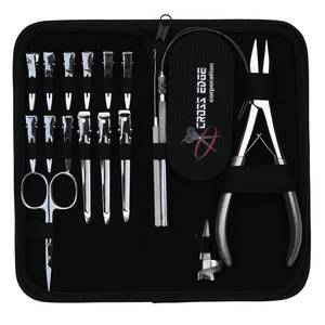 Kit d'outils professionnels pour extensions capillaires avec pince à sertir plate, crochet pour l'installation de perles, ciseaux et pinces bec de canard - Product Image 1