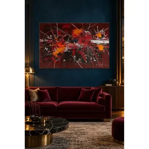 Fida Georges Mathieu, coups de pinceau explosifs sur fond rouge, impression sur toile - Product Image 2
