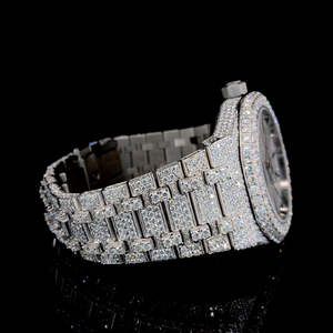 Iced Hip Hop Luxury <b>Mens</b> <b>Watch</b> VVS Moissanite Bu*t D*wn Mechanical Movement Diamond Tester Passing Platinum Stainless Steel Band - Product Image 2