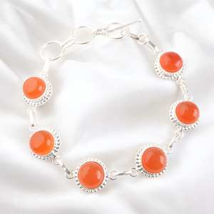 Handcrafted Zircon Charm <b>Bracelet</b> 925 Sterling Silver Luxury Simple Classic Design Orange Stone Jewelry Gift for Women Men - Product Image 1