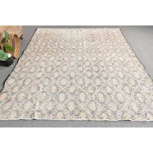 Alfombra turca Vintage Beige gris 6,7X9,5 pies de lana de tejido plano patrón de retazos para decoración para sala de estar Uso de pasillo respaldo de látex - Product Image 4