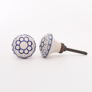 SHUBHAM, perilla de cajón de cerámica blanca azul Floral moderna, perilla de armario pintada a mano para armario, muebles de cocina, baño para Villa - Product Image 3