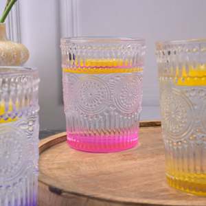 Juego de 6 Vasos de Vidrio Texturizado Multicolor con Diseño Floral Moderno, Aptos para Lavavajillas, para Fiestas, Bodas y Regalos - Product Image 5