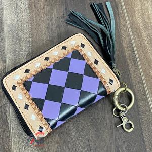 Monedero de Cuero Genuino con Diseño a Cuadros y Borla, Mini Cartera con Cremallera y Llavero, Tarjetero para Damas, Premium 2025 - Product Image 1