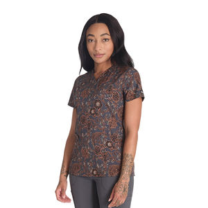 Haut de blouse médicale pour femme à imprimé floral western, manches courtes, uniforme médical, blouses d'hôpital, polyester tricoté - Product Image 4