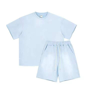 Ensemble short et t-shirt pour homme, lavage à l'acide personnalisé et teinture pigmentée, respirant, été, deux pièces, streetwear vintage, tenue de haute qualité - Product Image 1