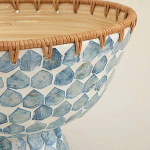 Look attrayant qualité haut de gamme meilleur choix pour la décoration intérieure vaisselle à la maison matériau naturel bambou filé avec bol en incrustation de Capiz - Product Image 4