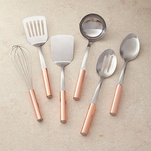 Ensemble d'ustensiles de cuisine de mariage en acier inoxydable plaqué argent avec poignée ronde plaquée or rose - Product Image 1