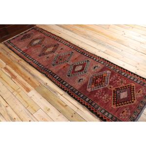 3.3x9.9 ft <b>Runner</b> Turkish Rug, Vintage Rug, <b>Red</b> Black Paisley Wool Rug - Product Image 4