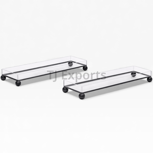 Bandeja Rectangular de Acrílico para Servir Chocolate con Patas Elevadas en Forma de Bola para Presentación Moderna de Postres y Buffet - Product Image 1