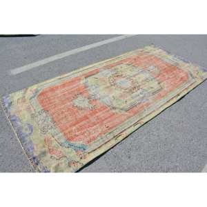 Tapis turc vintage Orange vert Patchwork Design 4.2 X 9.3ft laine tissage plat pour salon décor Latex soutenu - Product Image 4