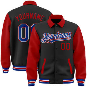 Chaqueta Byron con cuello de solapa de dos tonos personalizada, cazadora impermeable unisex con estampado completo de letras universitarias - Product Image 1