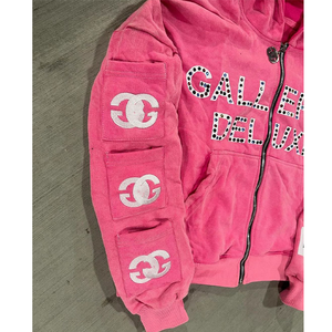 Ensemble survêtement streetwear vintage personnalisé avec sweat à capuche à rayures en strass et pantalon de survêtement évasé, broderie, ensemble de survêtement pour homme - Product Image 5