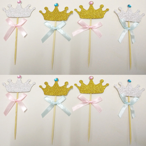 Cake Decorating Supplies Birthday Party <b>Crown</b> with Rhinestones and Bow Flag Gold and <b>Silver</b> Factory Direct - Product Image 6