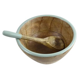 Handmade Wooden Serving <b>Bowl</b> With Spoon Round Shape For Kitchenware Tabletop Multipurpose Food & <b>Snacks</b> Serving <b>Bowls</b> - Product Image 2