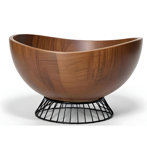 Bol de service en bois massif écologique et jetable fabriqué à la main bols à salade polyvalents pour la cuisine à domicile marron - Product Image 3