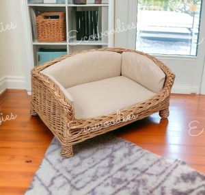 <b>Elevated</b> Rattan Wicker Dog Bed Indoor Outdoor Large Medium <b>Small</b> Pet Lounge Sofa Round Bone Inlay Console for Cats - Product Image 4