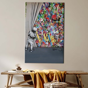 Lienzo Impreso: Arte Mural de Graffiti Colorido de Banksy - Decoración Abstracta, Enmarcado para Galería - Product Image 1