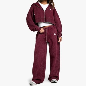 Détaillant Vintage Acid Wash 2 en 1 Sweat à capuche zippé d'hiver lourd pour femme 100% coton - Product Image 1