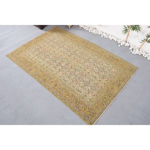 Alfombra turca clásica Vintage de 4,8x7,1 pies, diseño de retales amarillos, Material de lana, respaldo de látex para sala de estar, pasillo, entrada - Product Image 4