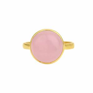 RJR00164 Bague en argent sterling 925 plaqué or de 12mm pour femme Quartz rose naturel avec pierres précieuses et lunette simple pour les mariages - Product Image 2