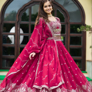 Designer Lehenga Choli And Dupatta With Embroidery Sequence <b>Work</b> with <b>Belt</b> - Product Image 5