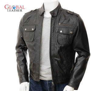 เสื้อแจ็คเก็ตหนังแกะแท้สำหรับผู้ชาย สไตล์ไฮสตรีท คอตั้ง หลายกระเป๋า สำหรับฤดูหนาว สไตล์ยุโรป แนววินเทจ สำหรับขี่มอเตอร์ไซค์ พร้อมโลโก้ด้านหน้า - Product Image 2