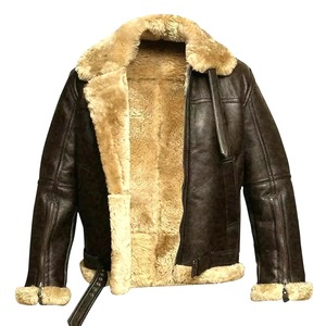 Men's Genuine Sheepskin <b>Shearling</b> B3 <b>Bomber</b> <b>Jacket</b> – Real Sheep Fur Leather Winter Aviator <b>Jacket</b> - Product Image 3