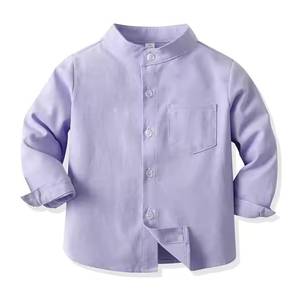 Promoción de los fabricantes, camisas escolares blancas antiarrugas para niños, manga larga, cuello mandarín, hilo teñido, algodón transpirable - Product Image 2