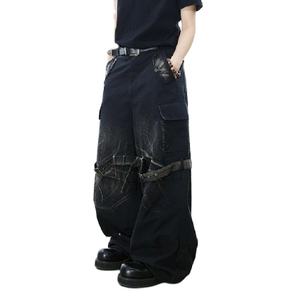 กางเกงยีนส์เอวสูงมีกระดุมสำหรับตกแต่งเสื้อผ้าแนวสตรีทระบายอากาศได้ดีสำหรับฤดูใบไม้ผลิฤดูหนาว - Product Image 3